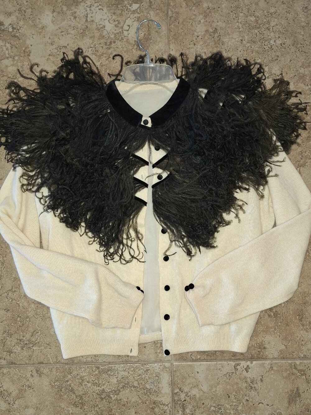 Vintage Sweater with Ostrich feathers Cardigan Style